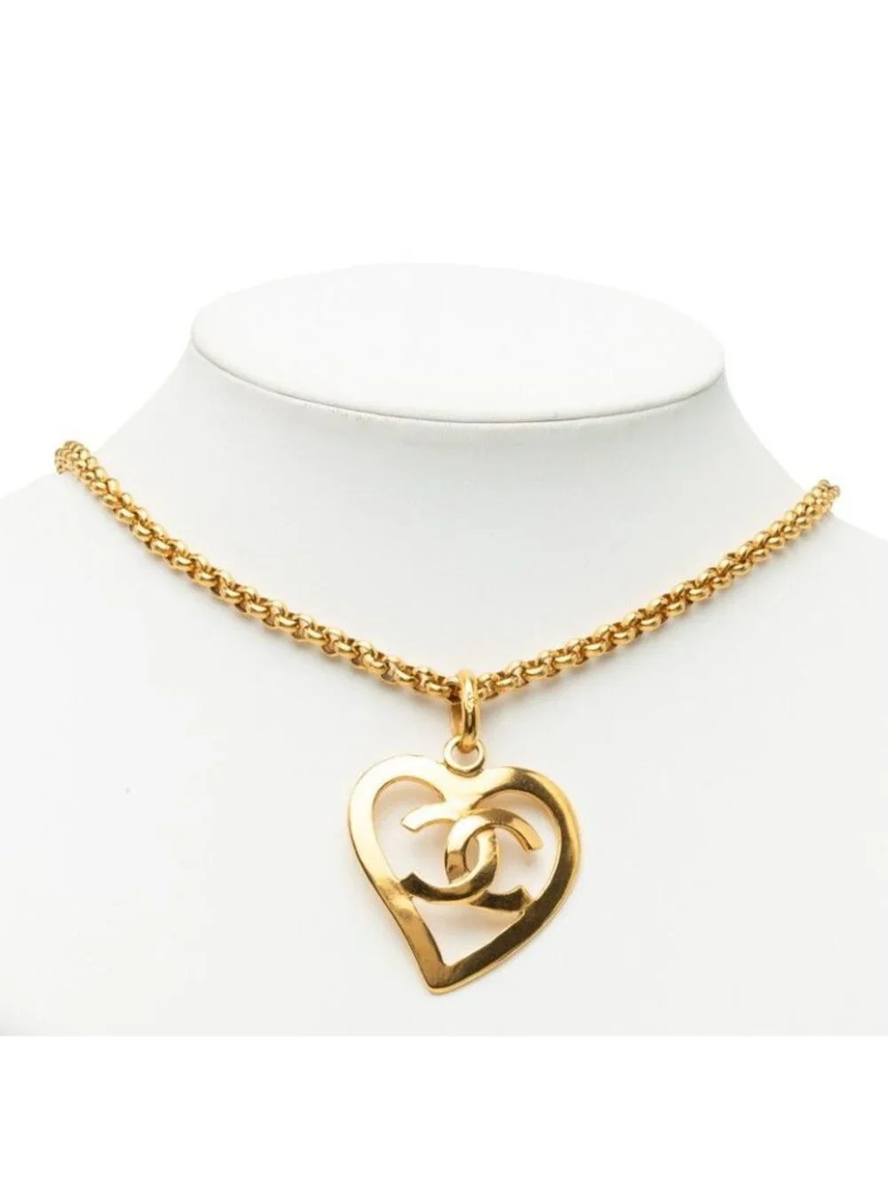 Chanel Vintage CC Logo Heart Motif Rogue Chain Necklace Gold Plated